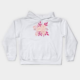 Delicate roses - White on pink background Kids Hoodie